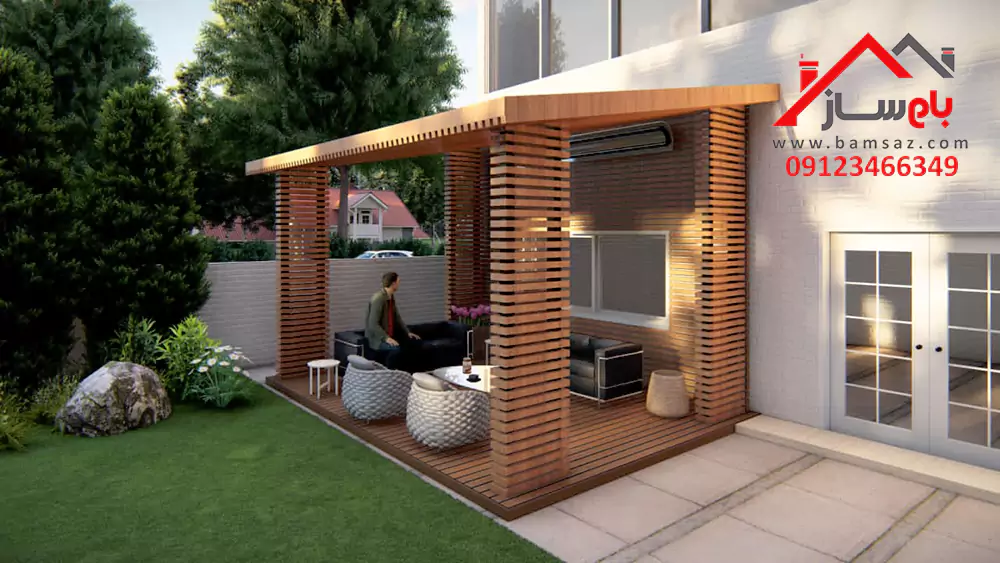 محوطه سازی ویلا در زمین شیب دار بام ساز محوطه سازی ویلا شیب دار